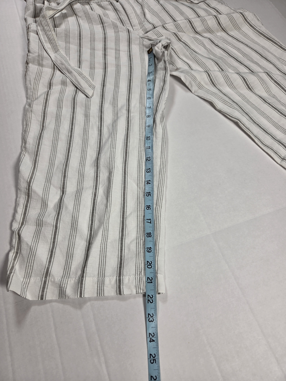 Liz Clairborne Womens L Crop Striped Paperbag Waist Wide-Leg Pants - White/Gray - Picture 8 of 11